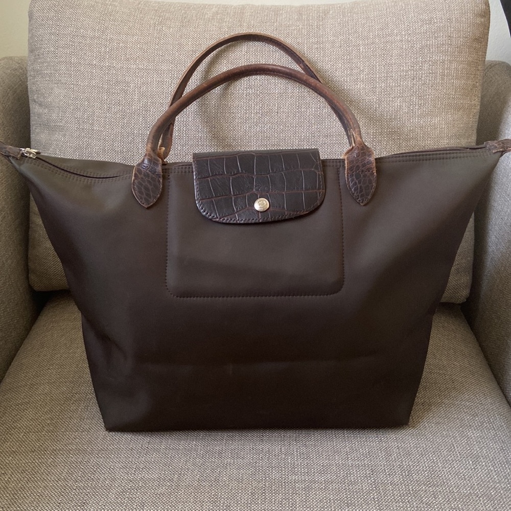 Longchamp Le Pliage W/ croc embossed trim - Brown